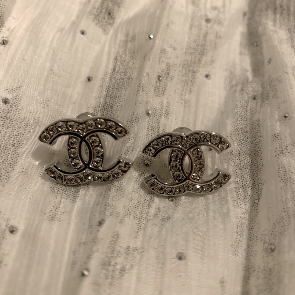 Chanel Silver Crystal Earrings